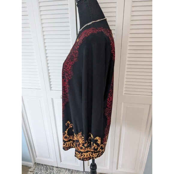 Susan Graver Tunic Top Womens M Red Black Gold Damask Print Glamcore Maximalist - Picture 7 of 11